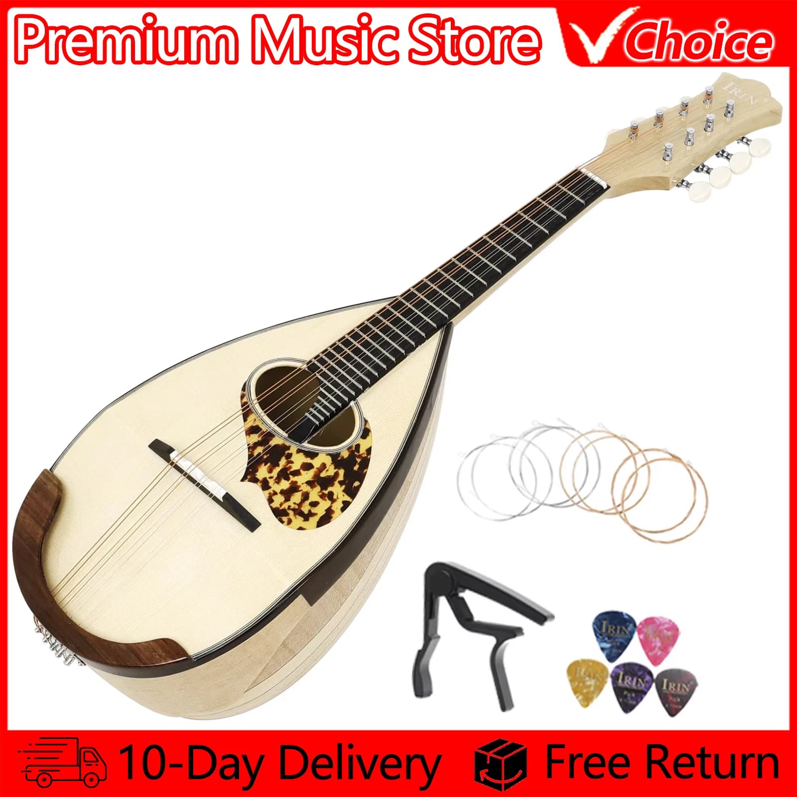 IRIN Classic Mandolino Chitarra a 8 corde Ciotola posteriore Mandolino MD-60 Strumenti a corda con corde Capotasto Pick Accessori per chitarra