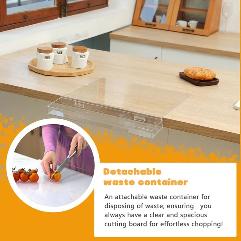 Acrylic cutter with trash container and bench lip, 17x13 inch large transparent cutter for kitchen worktop VVNB