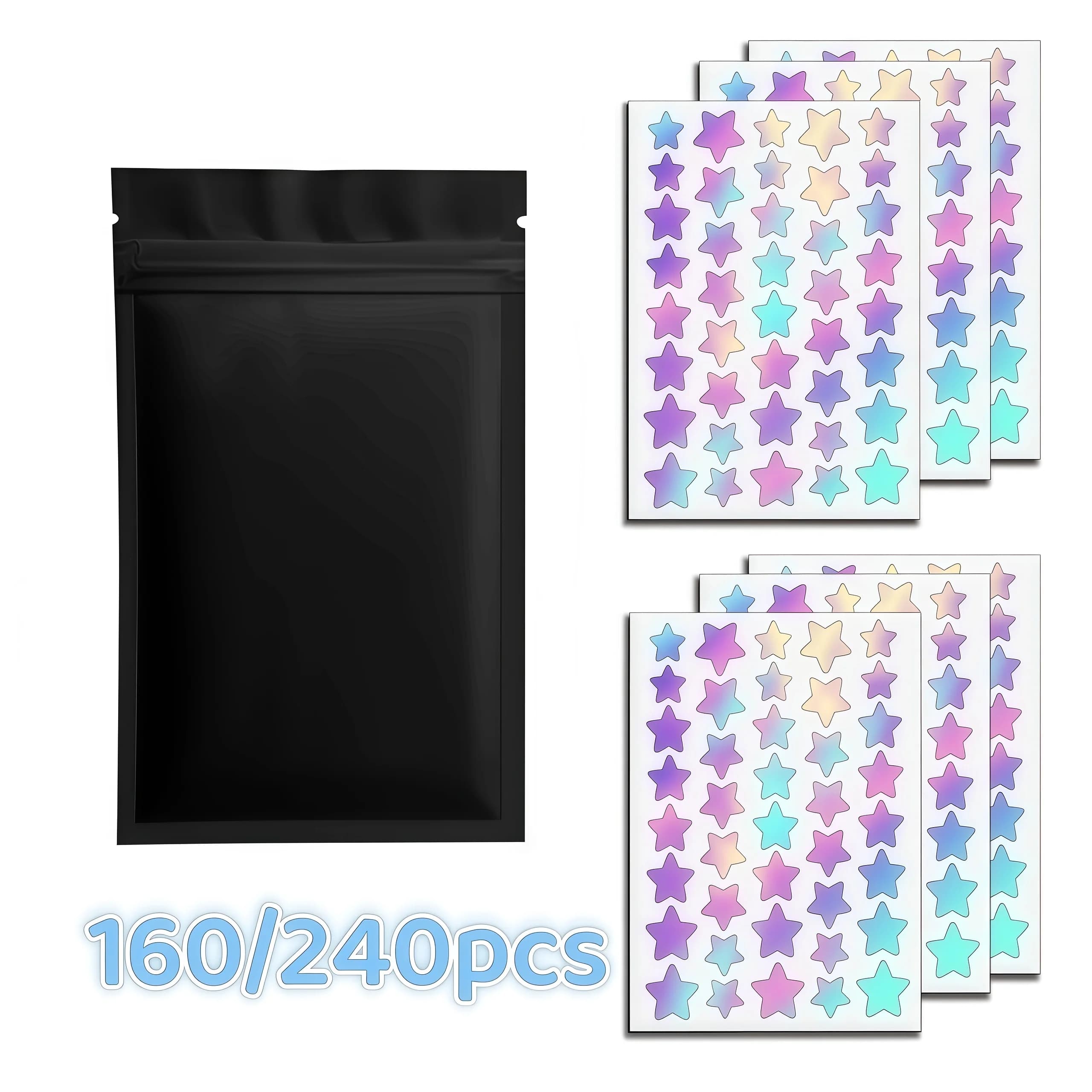 Set of holographic star patches for deep cleaning from 160/240 pieces - Unisex glossy adhesives to cover stains for all skin types