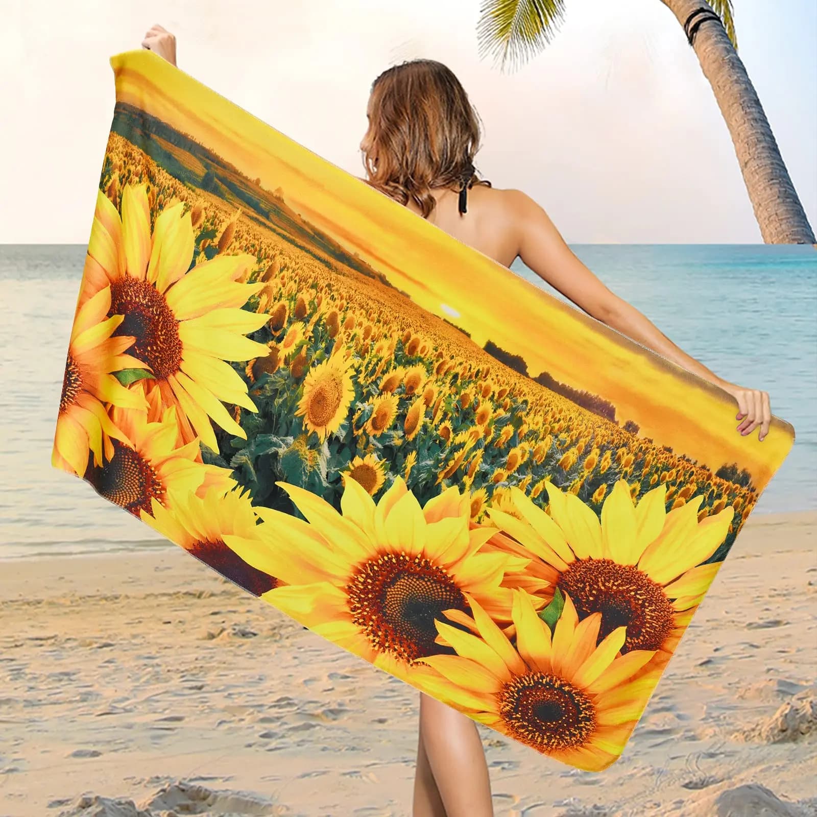 Asciugamano da spiaggia girasole fiore giallo farfalla asciugamano da tramonto King Size morbido asciugamano da bagno ad asciugatura rapida per viaggi bagno campeggio Sport