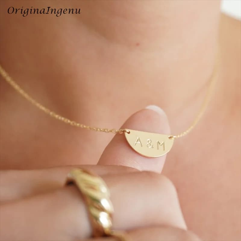 Personalized Charm Pendant 14K Gold Filled Custom Letters Necklace Handmade Engraved Letter Pendant Hypoallergenic Necklace