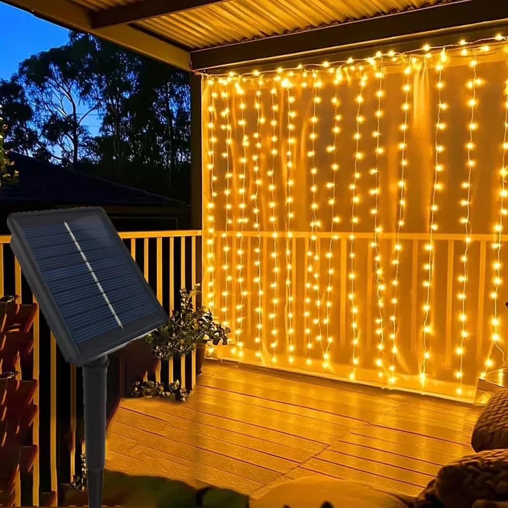 Luci Solari a Tenda EID Mubarak, Decorazione per Esterni, Ghirlanda Luminosa a LED, Luci Decorative per Matrimoni e San Valentino