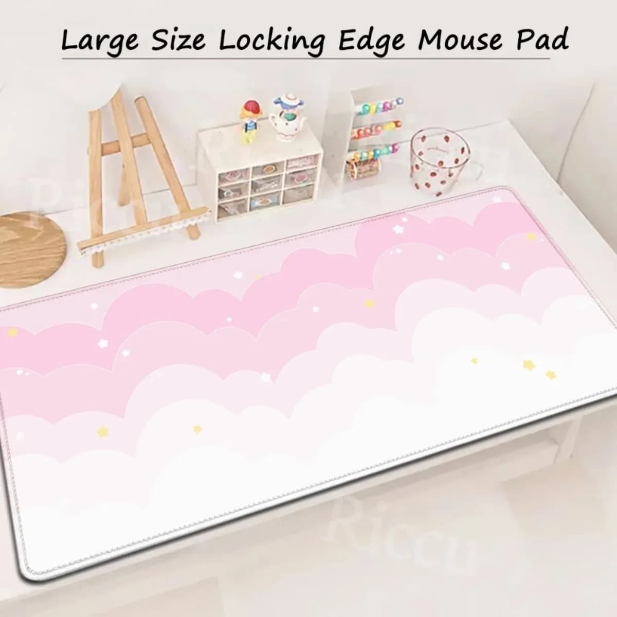 Tappetino per mouse esteso con nuvole rosa pastello, tappetino da scrivania Kawaii, tappetino per tastiera impermeabile antiscivolo per computer, giochi, ufficio
