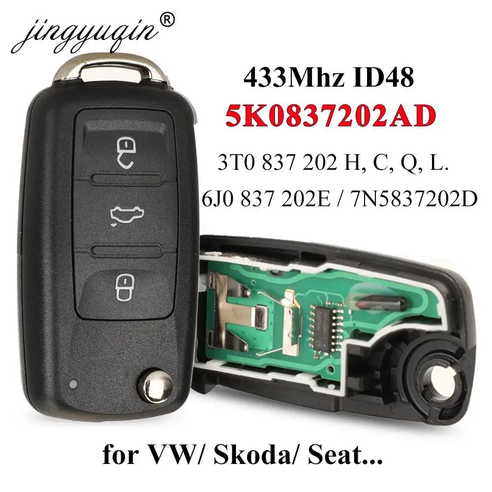 Jingyuqin 3BT Chiave A Distanza di Vibrazione 434 MHz ID48 Chip per VW Volkswagen GOLF PASSAT Tiguan Polo Jetta Beetle Skoda Seat Car 5K 0837202 AD