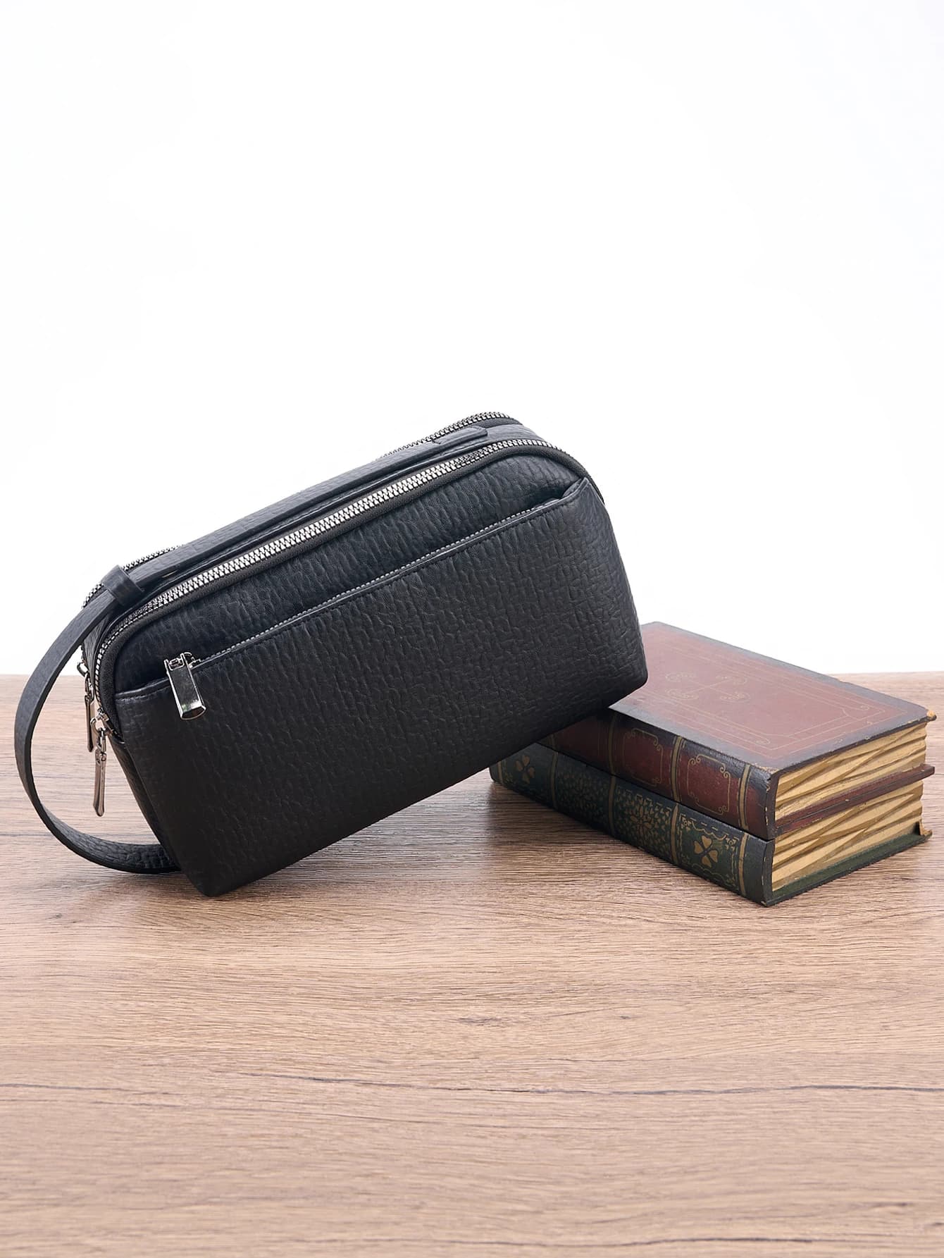Porta documenti da lavoro leggero da uomo in PU - Borsa da viaggio con cinturino da polso staccabile, scomparto per telefono ad accesso rapido