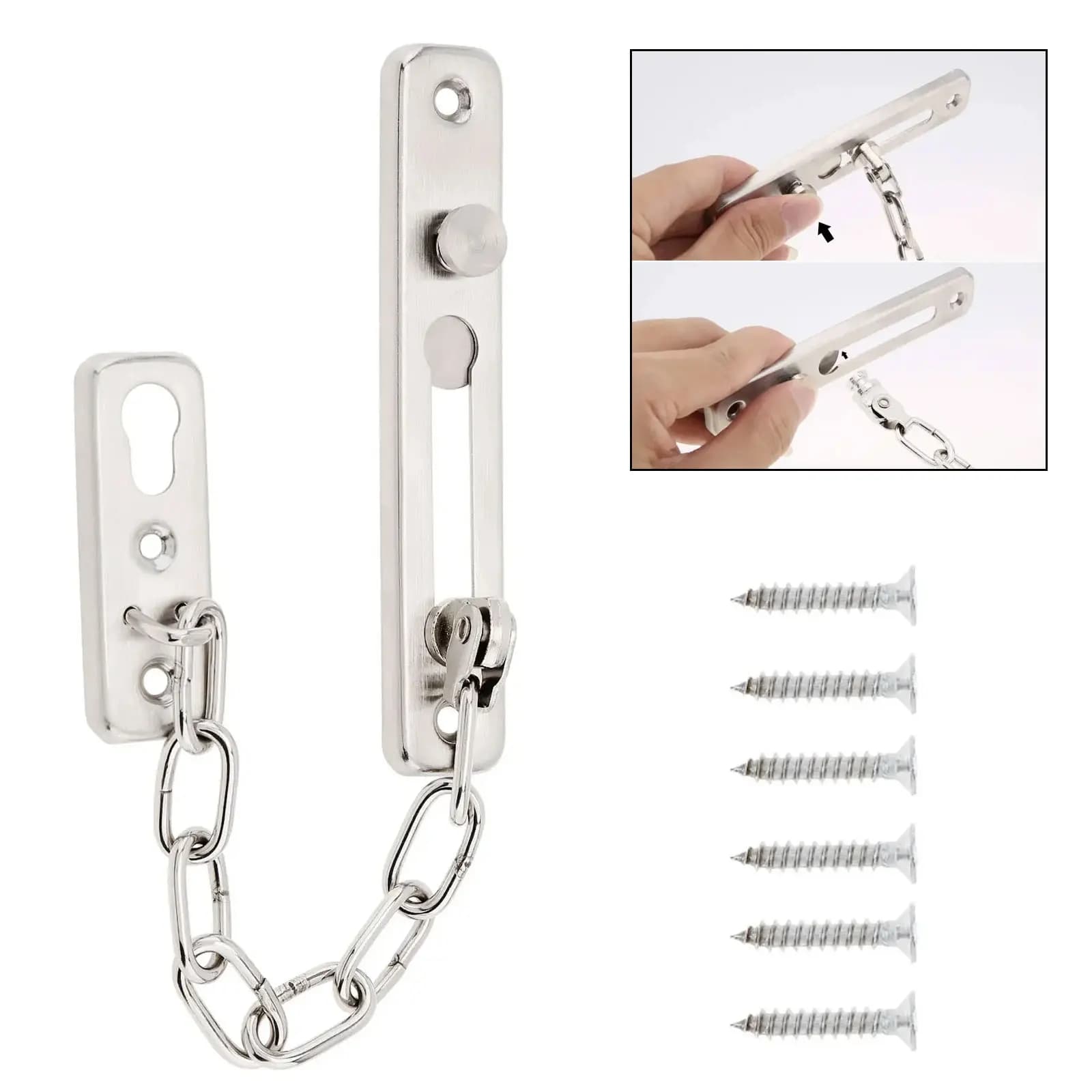 Serratura a Catena Scorrevole per Porta di Sicurezza, Senza Foratura, Antifurto, per Camera da Letto, Hotel, B&B
