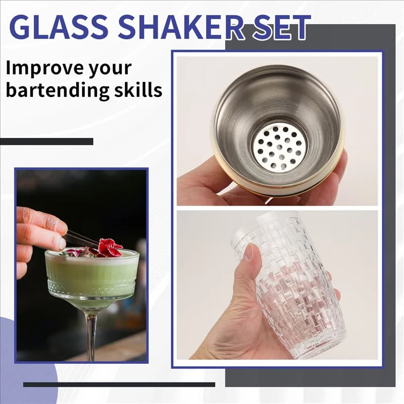 ABXF-13Oz Set shaker per cocktail in vetro - Shaker in vetro per cocktail, shaker per bevande Shaker per cocktail e cocktail Gold Facile installazione