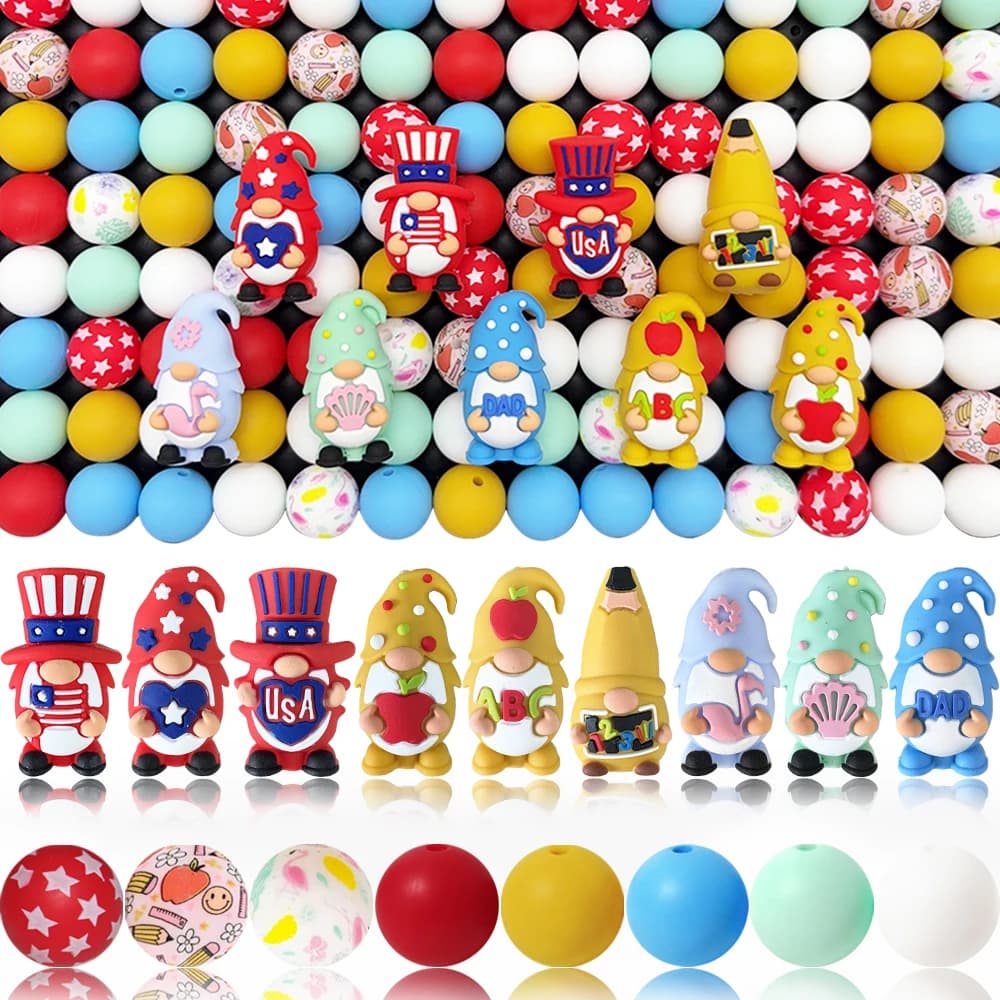 Set di perline in silicone serie Dwarf 3D da 28/68 pezzi, perfetto per lavori artigianali fai-da-te come portachiavi, collane, braccialetti, ecc.