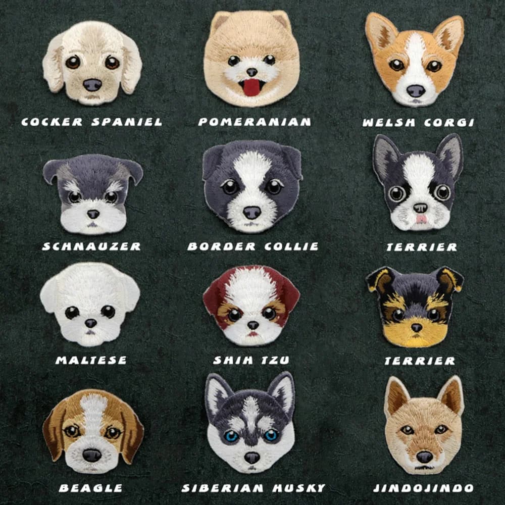 1 piece of animal embroidery iron on the topper dog head cute cartoon for bag for clothes applique decoration diy decoration