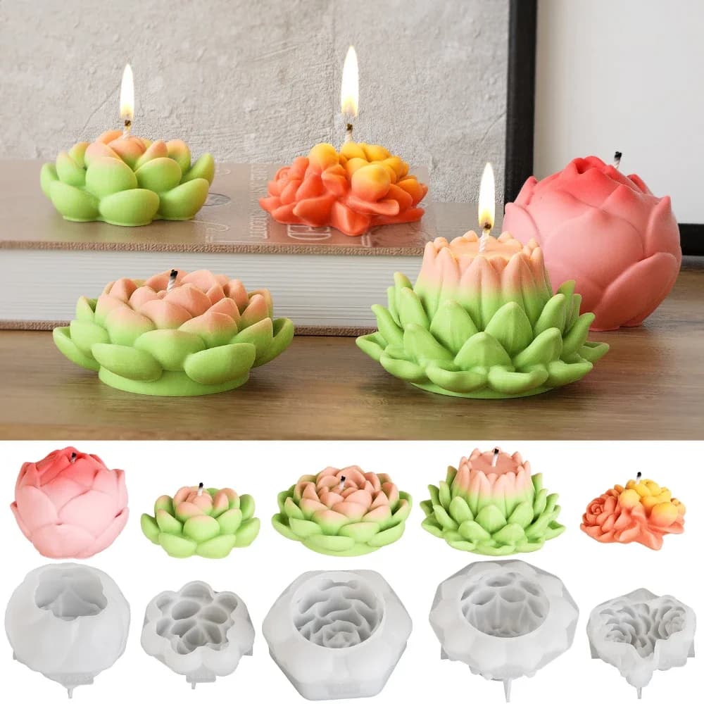 3D Fiore di Loto Germoglio Candela Stampo In Silicone Succulente Sapone Stampo In Resina Torta Di Compleanno Decor Pianta Forma Gesso Regalo di San Valentino