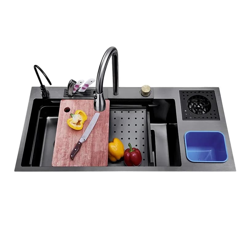 Lavello multifunzionale, vasca singola Feiyu in acciaio inox 304, lavabo lavastoviglie, con pattumiera