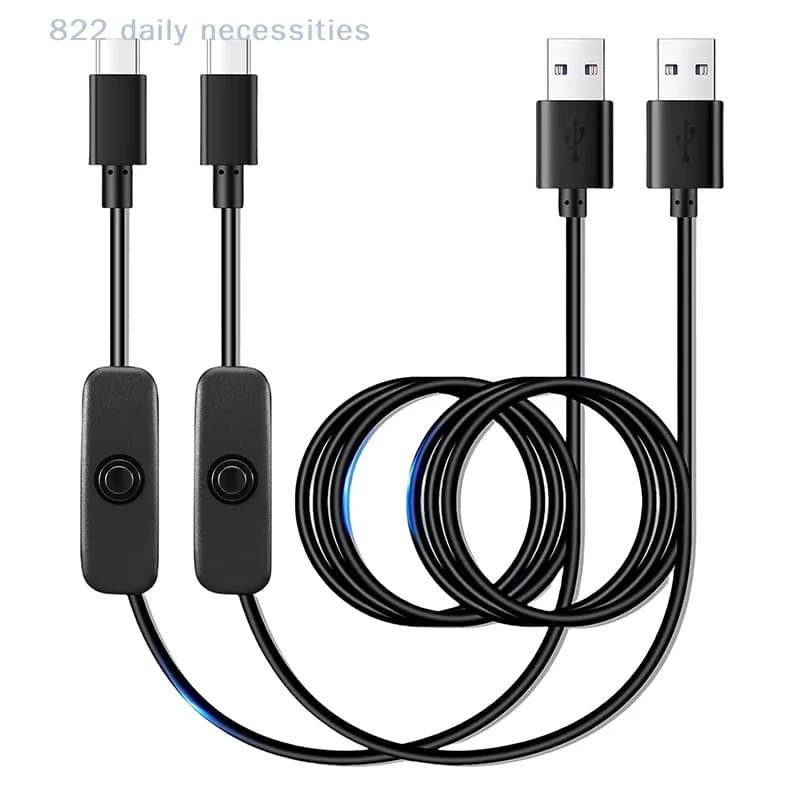 Cavo USB a Type C con Interruttore, 5V 2A, Prolunga di Alimentazione Bianco/Nero per Controllo Lampada/Ventilatore