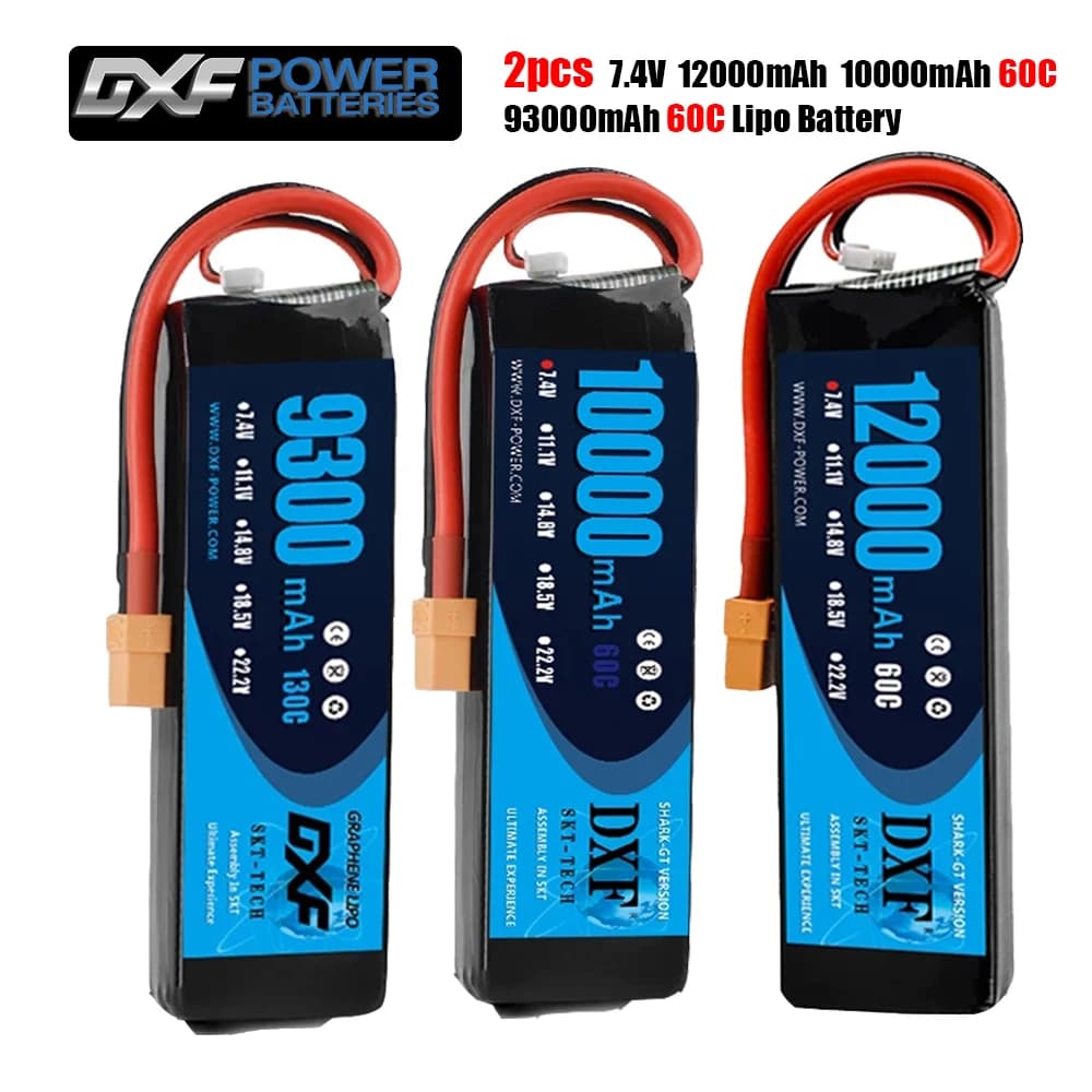DXF 2 pz 7.4V 2S 12000mah 10000mah 9300mah batteria Lipo XT60 per RC auto barca camion Drone FPV Walkera QR X350 Quadcopter parti