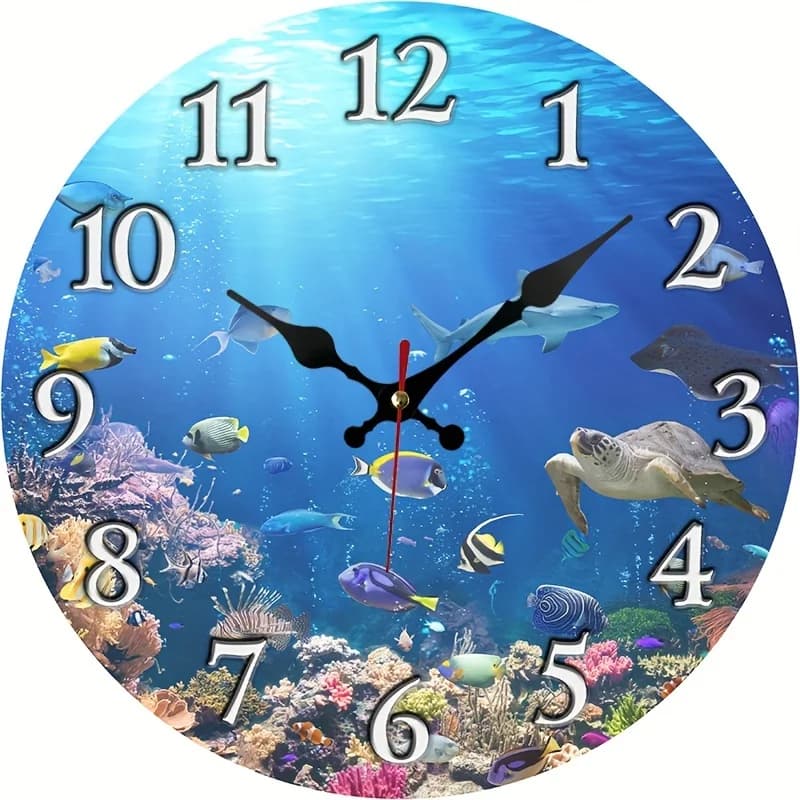 A Round Fish-Themed Wall Clock Decoration Powered by Batteries, Suitable for Quiet Time in Offices And Schools
