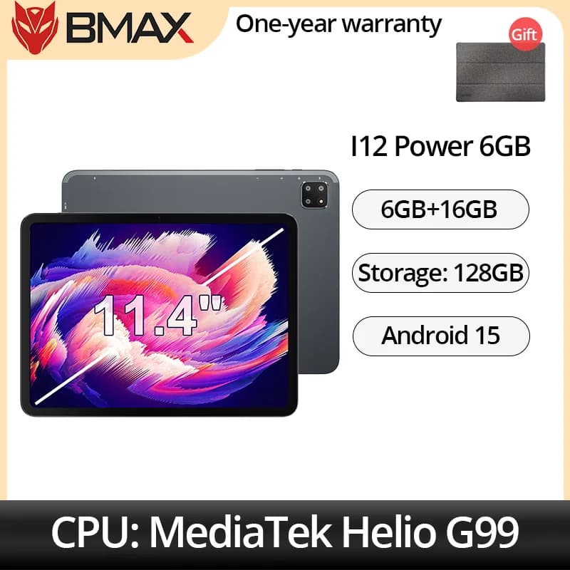 BMAX I12 Power Tablet Android 15 da 11.4\" 90Hz 2.4K IPS MediaTek Helio G99 ARM Mali-G57 MC2 6GB+16GB Espandibile a 128GB 4G LTE