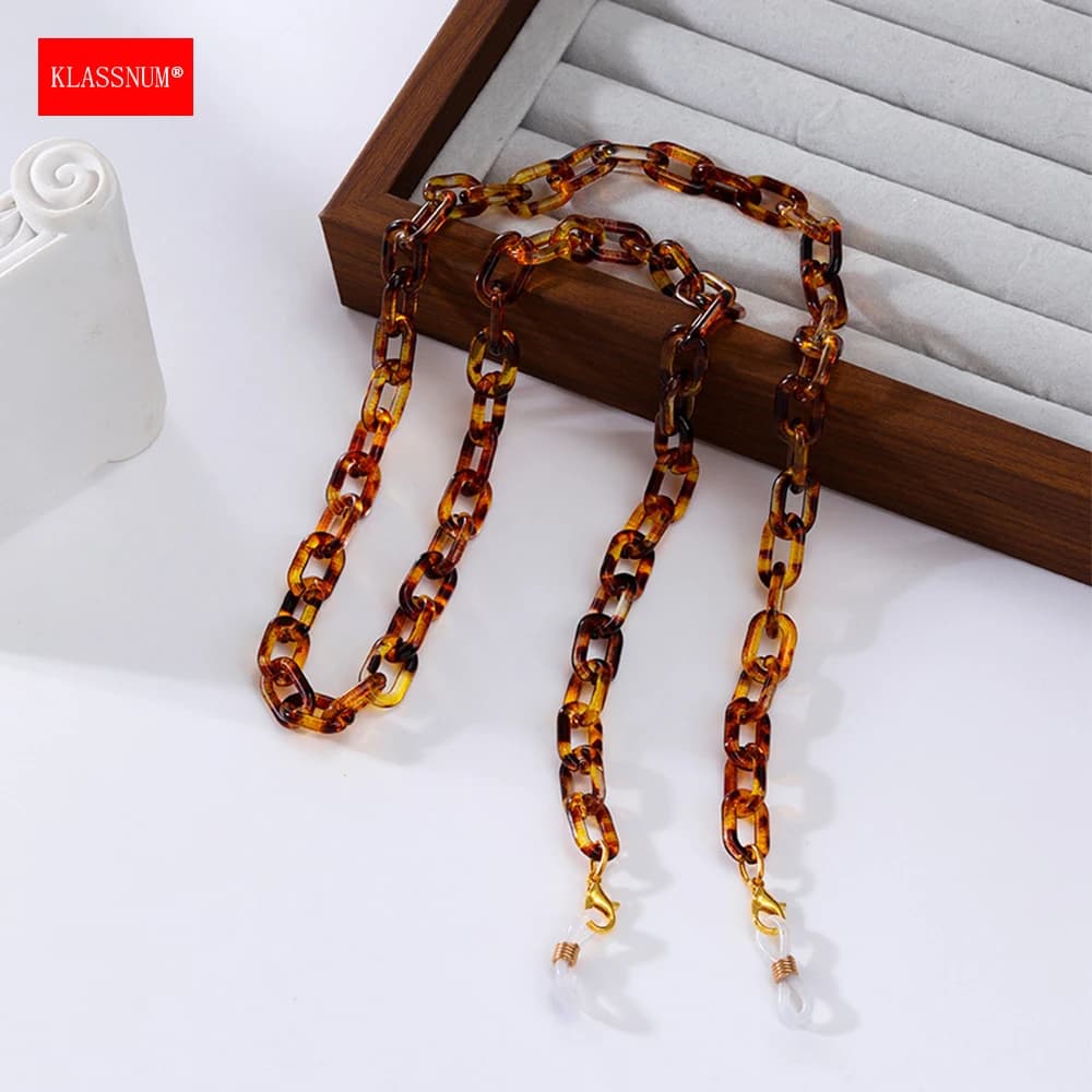 KLASSNUM Multicolor Brown Acrylic Sunglasses Lanyard Necklace Women Men Trendy Glasses Chain Eyewear Hanging Rope Accessories