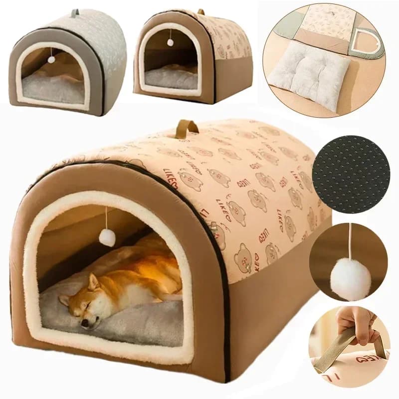 Cuccia per cani di grandi dimensioni Calda casa invernale per cani Tappetino staccabile Lavabile Letto per cani Nido Tenda per sonno profondo per cani di taglia media