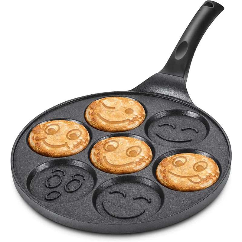 New Arrival Plastic Handle Cookware Breakfast Machine Smile Face Patterns Non-stick 7 Holes Omelet Pans Frying Pan Pancake Pan