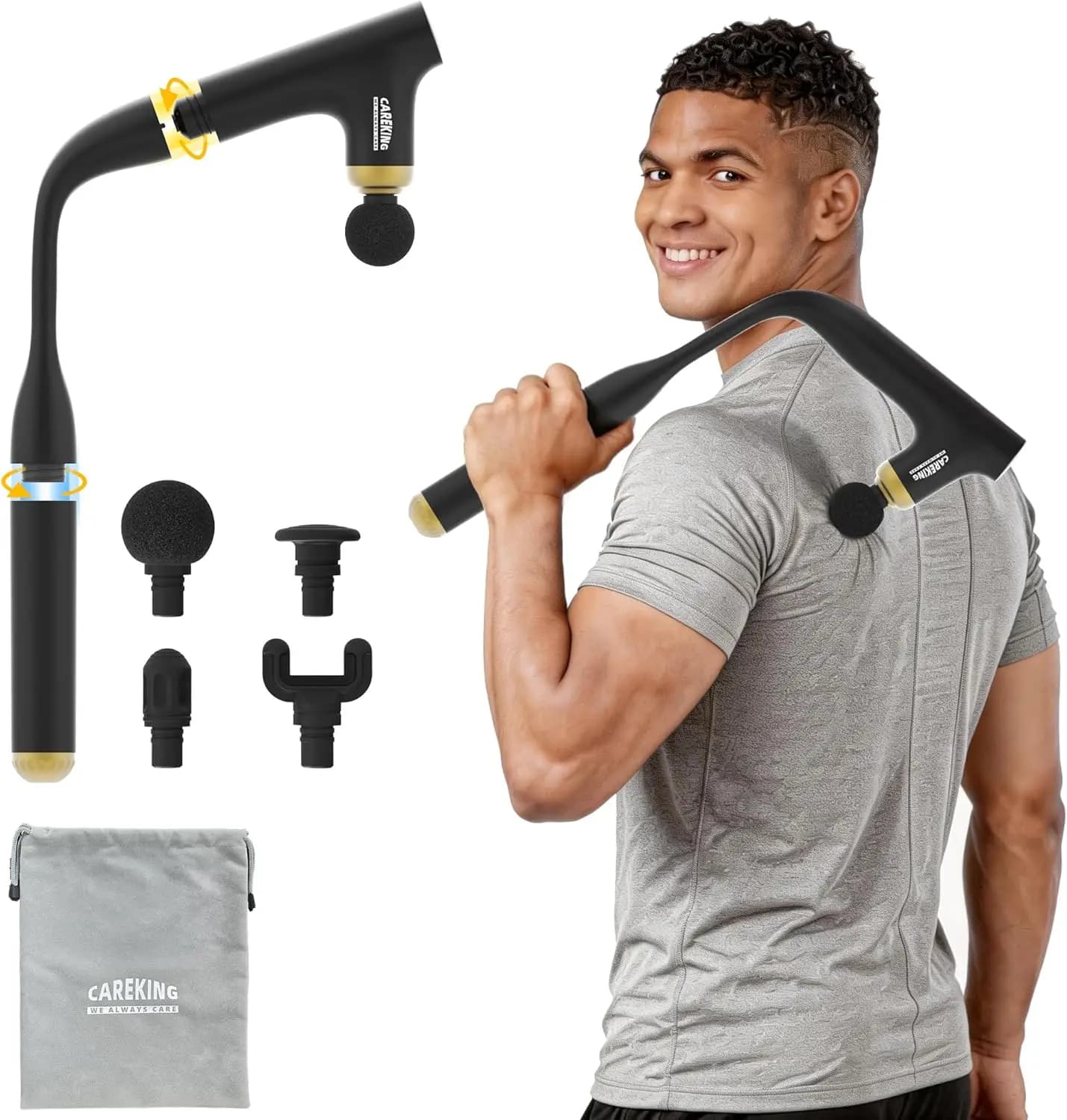 Pistola Massaggiante Muscolare 3-in-1, Massaggiatore a Percussione Portatile per Tessuti Profondi per Alleviare il Dolore a Collo, Spalle, Schiena, Braccia, Cosce, Vita