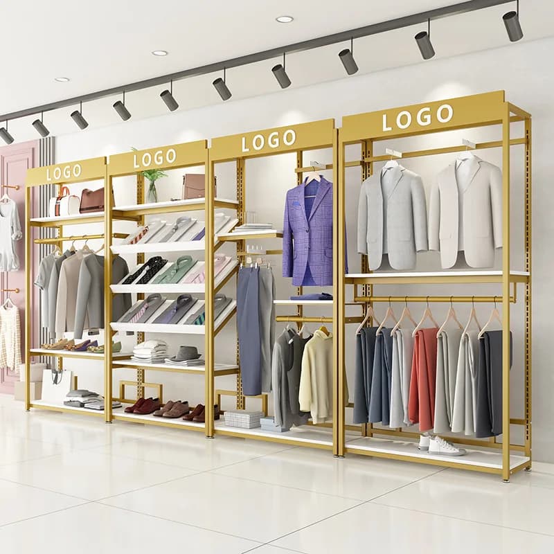 Espositore per negozio di abbigliamento, scarpiera, porta abiti da uomo e da donna, lato positivo a doppio strato