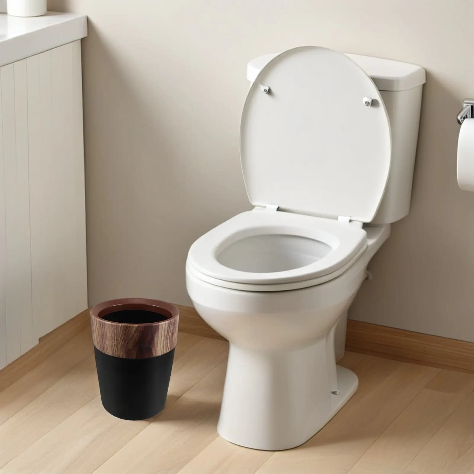 Cestino per Rifiuti in Plastica Effetto Legno, Bidone Rustico Stile Fattoria, Contenitore per Riciclaggio, per Cucina, Soggiorno, Ufficio, 14L
