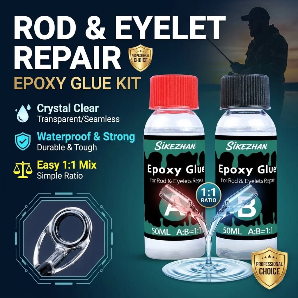 Clear 2-Part Fishing Rod Epoxy Repair Glue Kit, Waterproof A+B Adhesive for Rod Guides Tip Repairing, Strong Gap Filling Bond