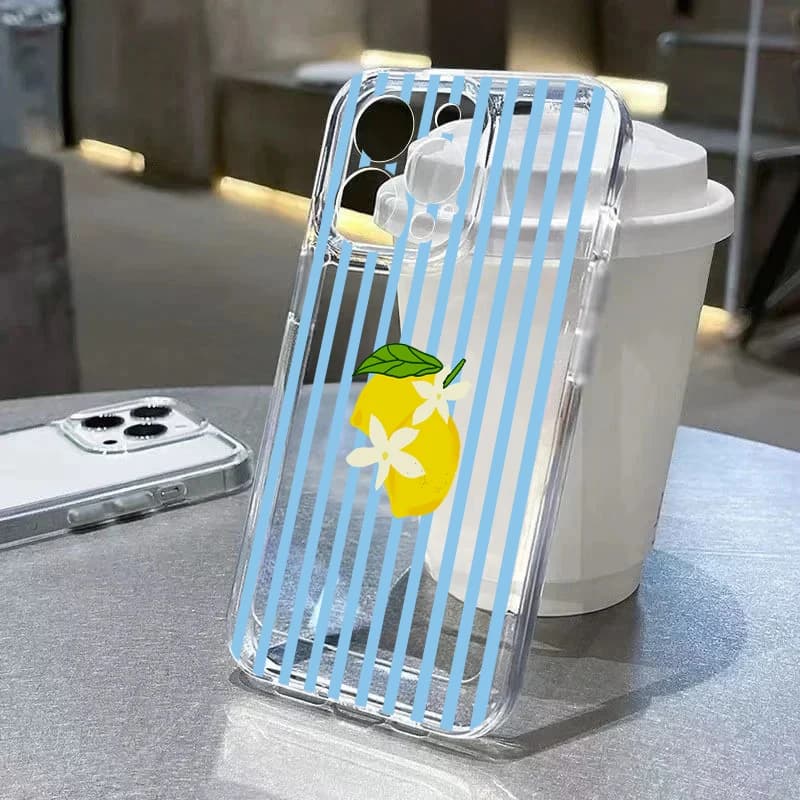Custodia Trasparente Antiurto con Motivo Fiore di Limone per iPhone 17 16 15 11 12 14 13 Pro Max Mini XS XR 7 Plus 17E