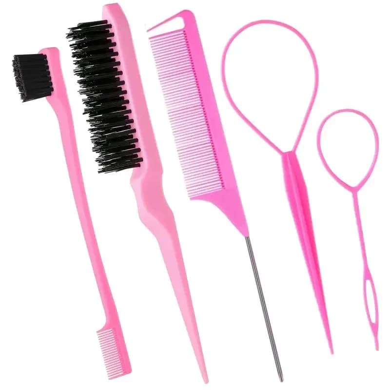 Set of 5 Hairdresser Tools: Coda Appuntita comb, Double Head Eyebrow Brush, Three File comb, Hairstyle and Styling comb