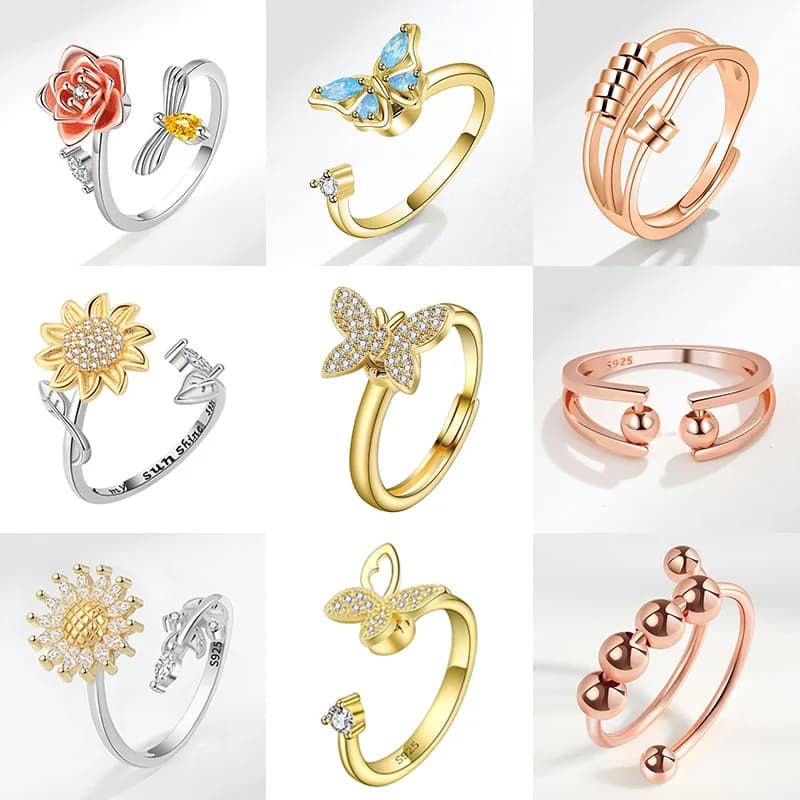 Anello rotante per l'ansia da donna Spinner Fidgets Farfalla Fiore Fascino Anelli antistress Accessori per gioielli per feste per banchetti