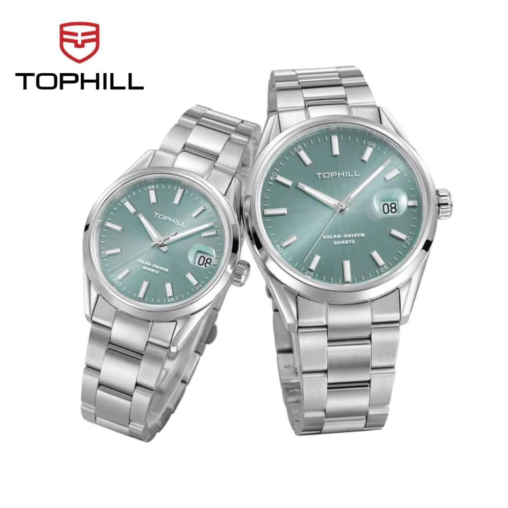 TOPHILL Orologio da uomo di lusso VR42A Orologio da polso al quarzo ad energia solare Sapphire C3 Vetro zaffiro luminoso 5Bar Impermeabile