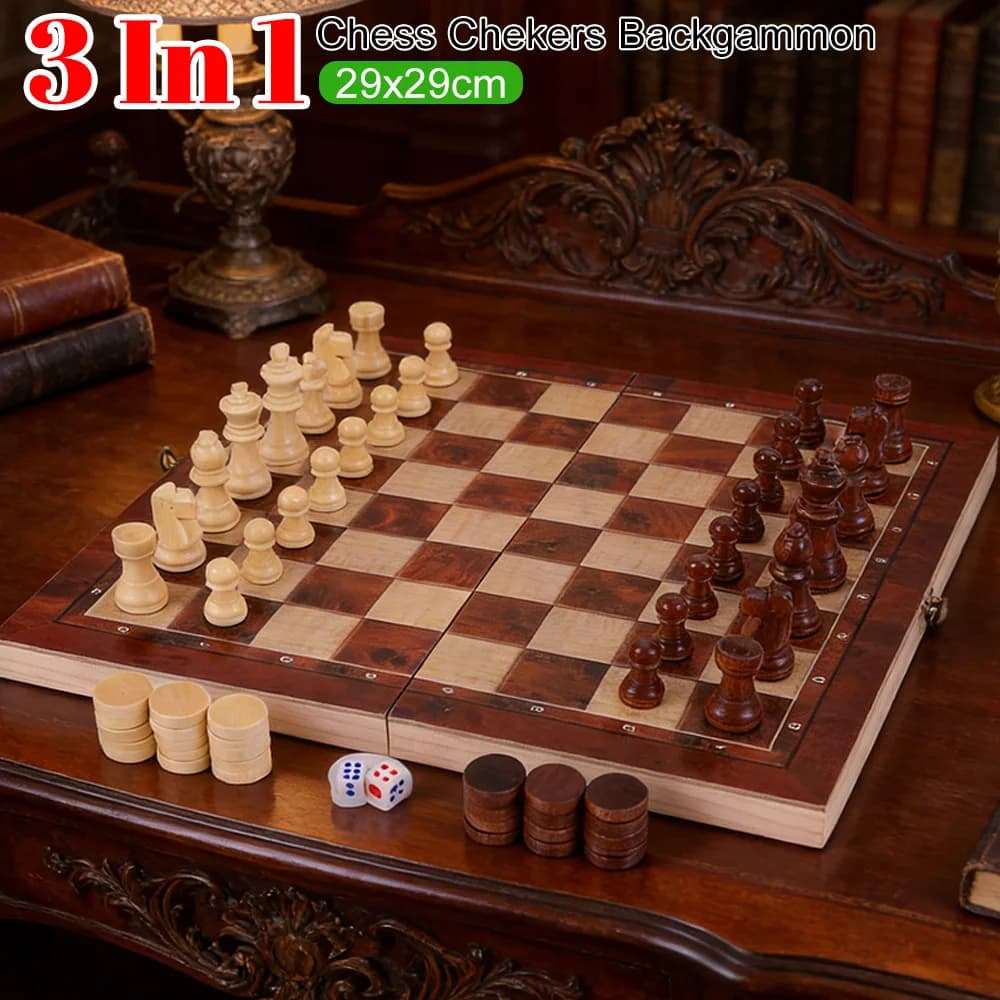 Scacchiera 3 in 1 Pieghevole per Bambini e Adulti, Grande Scacchiera per Sviluppare il Pensiero Strategico 29x29cm