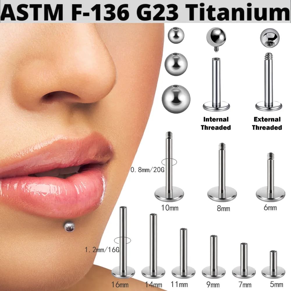 1PC ASTM F136 Titanio Labret Piercing Naso Stud Palla Orecchio Gioielli Helix Trago Narice Piercing Cartilagine Orecchini