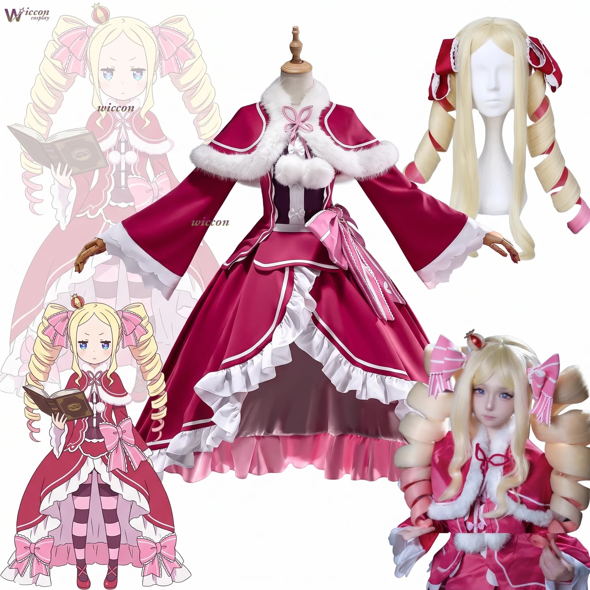 Ani Cos Re:Life A Different World From Zero Beatrice Cosplay Costume Lolita Full Set Cloak Coat Vest Skirt Wig Halloween Comic