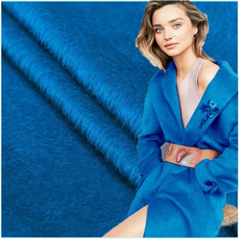 Luxury suri alpaca fabric peacock blue single faced long-haired wool winter fabrics clothdiy sewing by the meter material