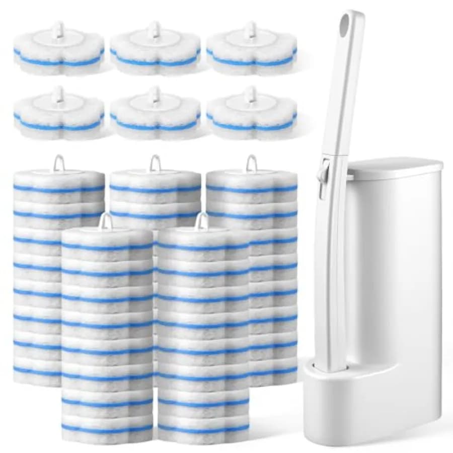 Sistema di Pulizia WC Usa e Getta con 50 Ricambi, Testine di Ricambio, Kit Asta WC Montabile a Parete per Manutenzione Bagno