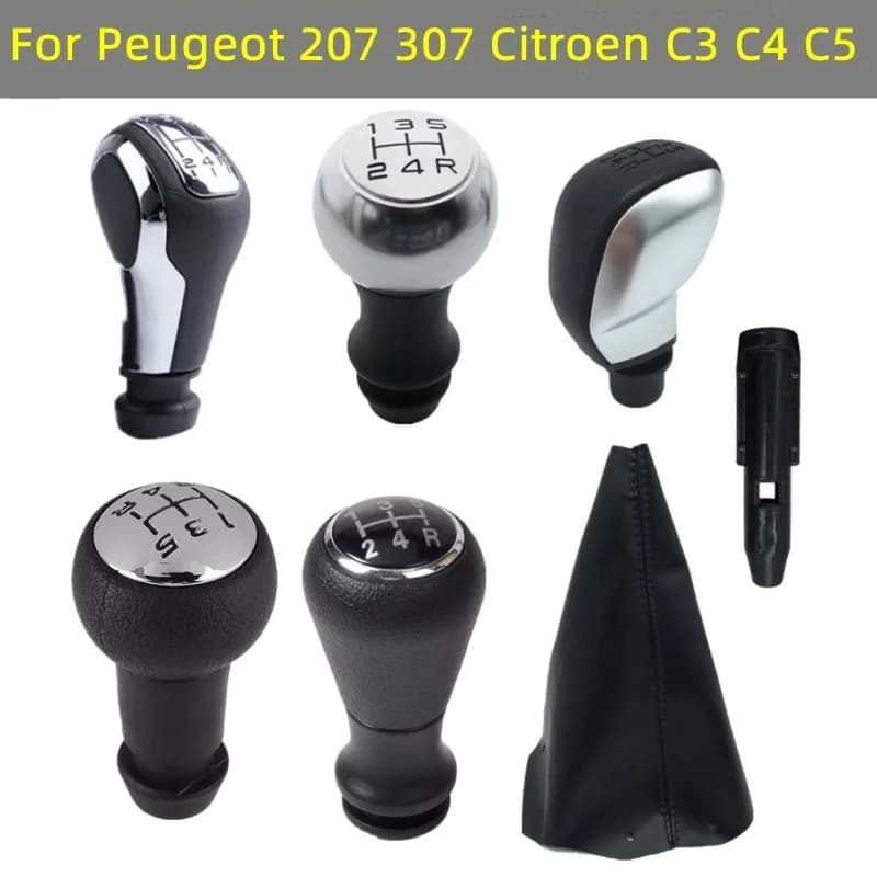 Pomello del Cambio Manuale in Pelle con Cuffia per Citroen C3 C4 C5 C2 Elysee / Peugeot 106 206 206CC 207 307 308