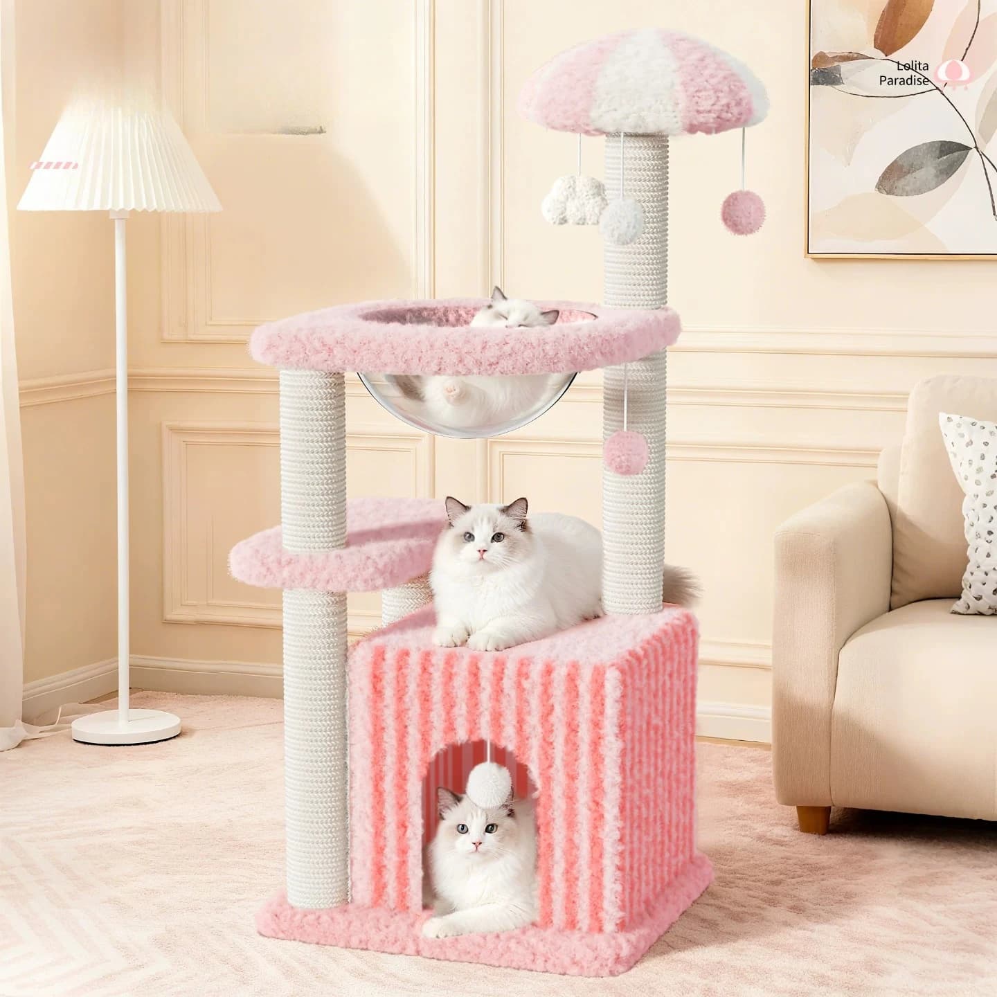 Torre per Gatti Moderna e Lussuosa con Scratching Board, Mensole e Accessori - Arredamento per la Casa