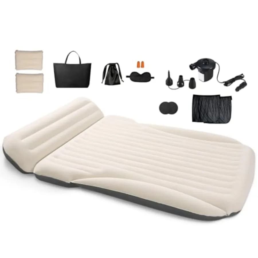 SUV Air Mattress for Car Camping 6 Leakproof Inflatable Car Bed with Pillow Electric Pump, Flocked Surface Travel Mattress for