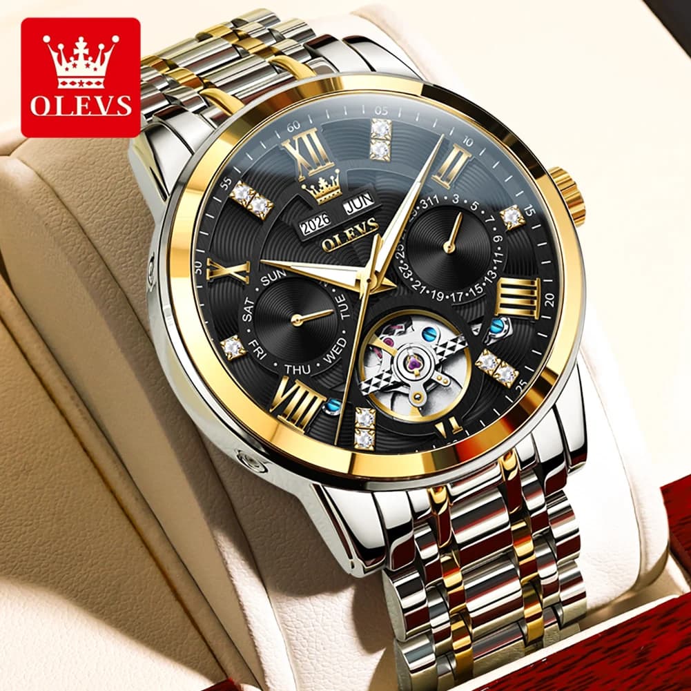 OLEVS 6701 Mechanical Watch for Men Skeleton Multifunctional Dial Luxury Automatic Men's Watch