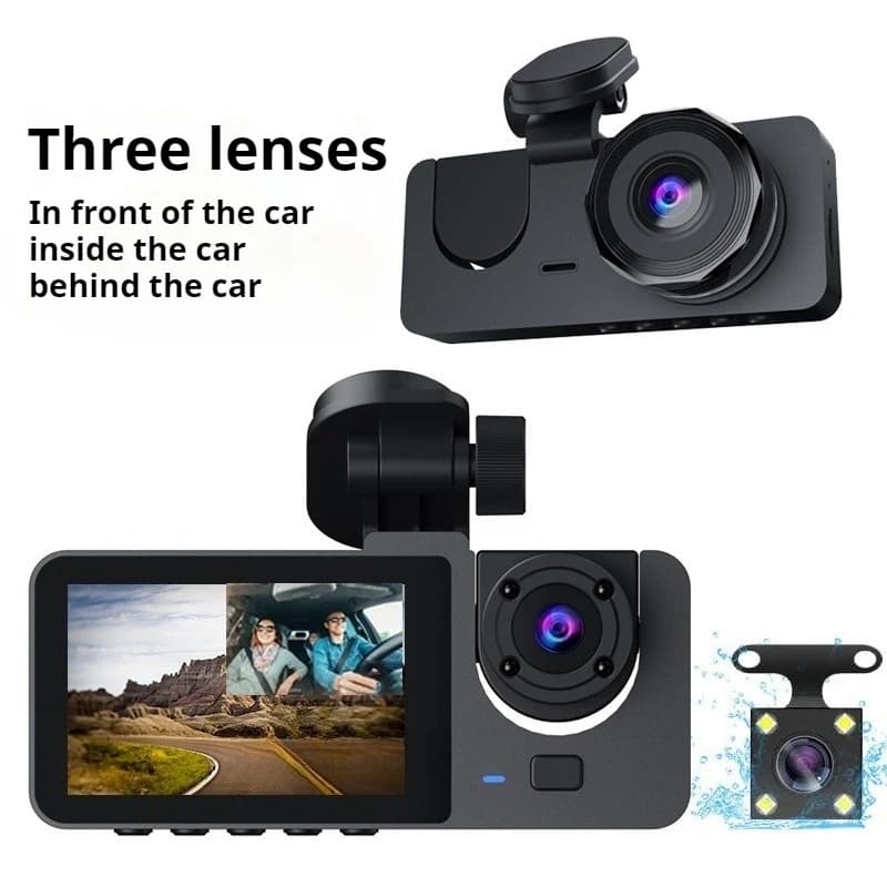 Dash Cam three lenses for car camera Video 720 480P Dashcam DVR Black Box DVR infrared night vision with APP connection