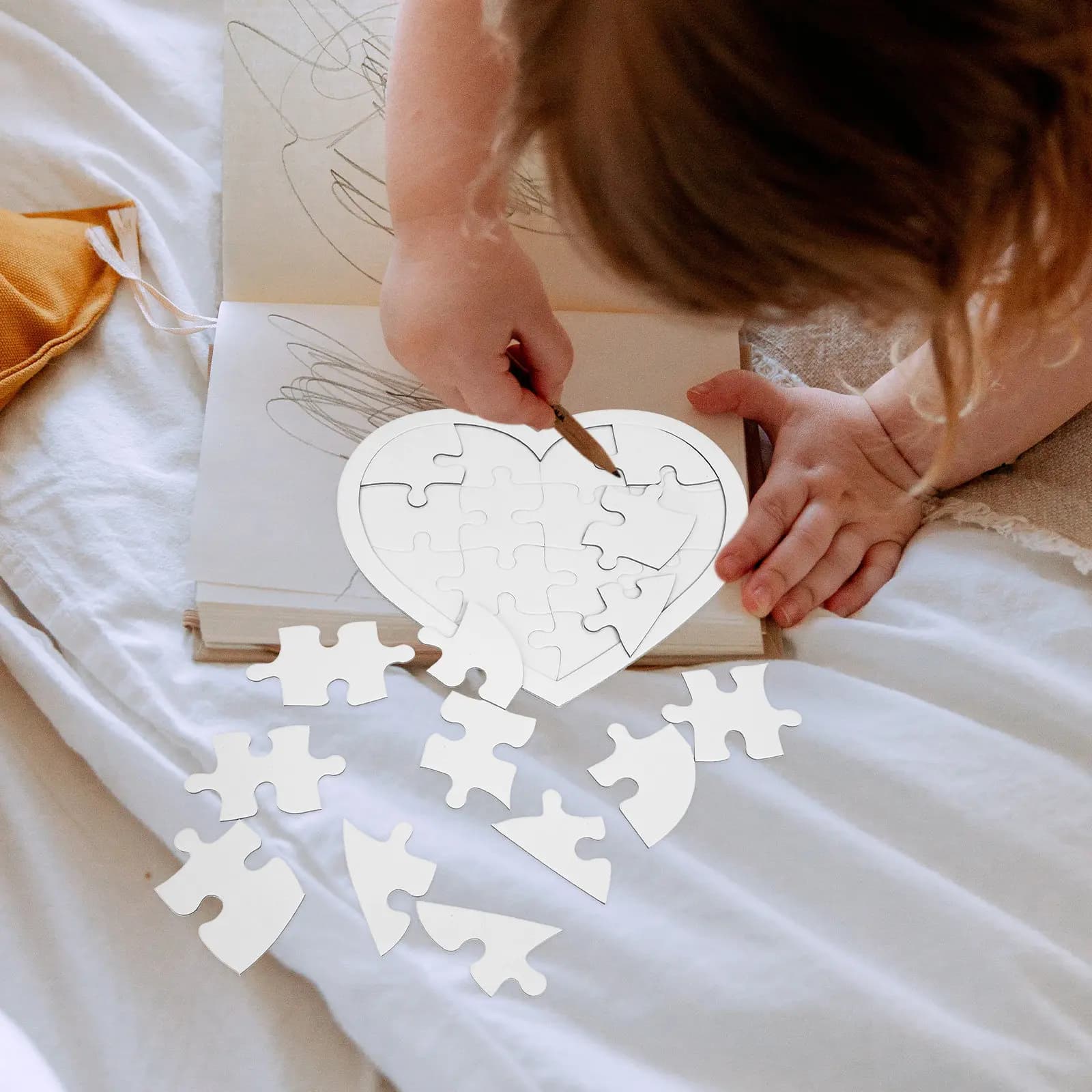 10 Pezzi Puzzle a Forma di Cuore Bianco per Bambini, Carta per Sublimazione, Disegno e Graffiti, per Pensiero Logico e Cognitivo