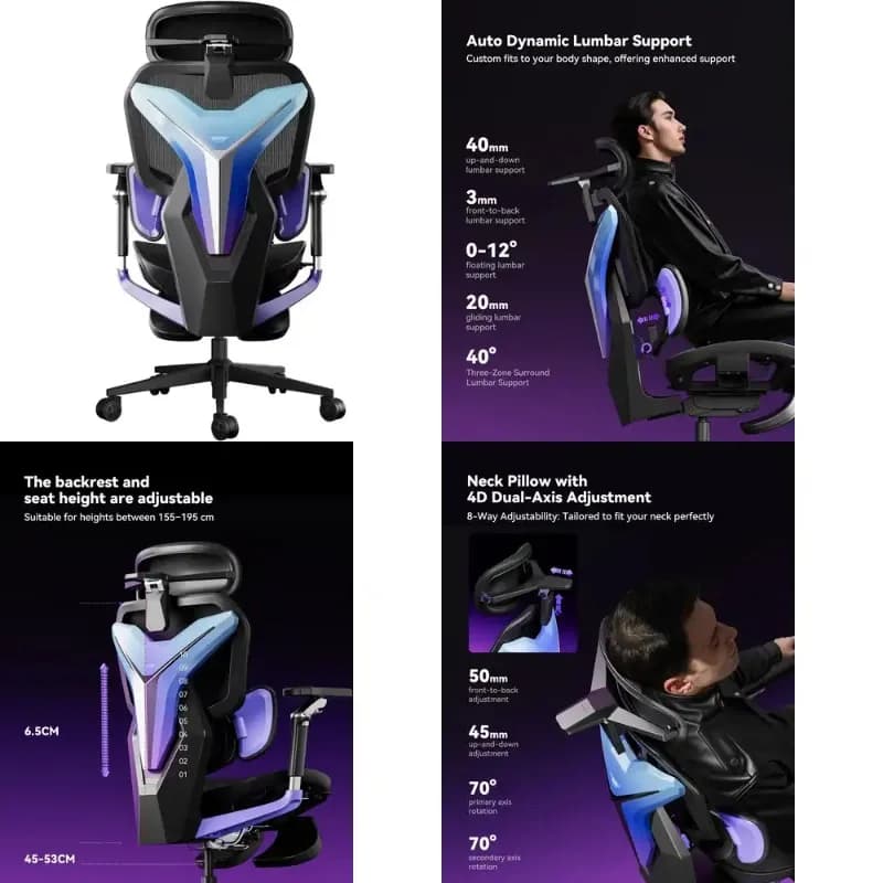 Sedia da Gaming G7 CloudTech Mesh, Design Ergonomico con Poggiapiedi, Supporto Lombare Dinamico, 140 ° Reclinabile e Girevole a 360° ° Braccioli Regolabili