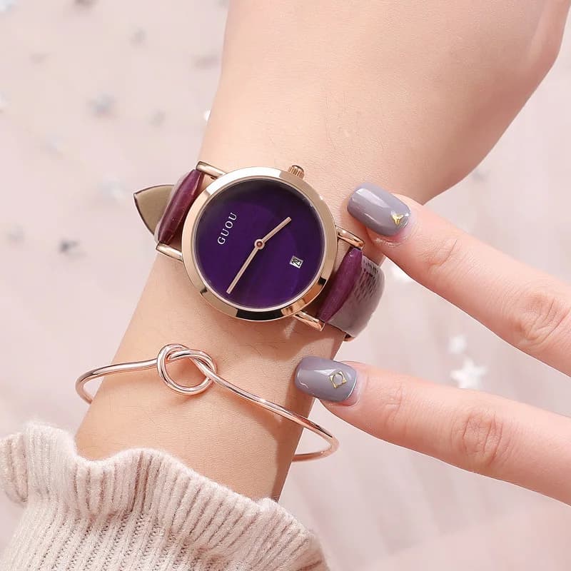 New Trendy Calendar Dial Casual Quartz Women'S Watch With Leather Strap, A Unique Timepiece And Perfect Gift For Women.