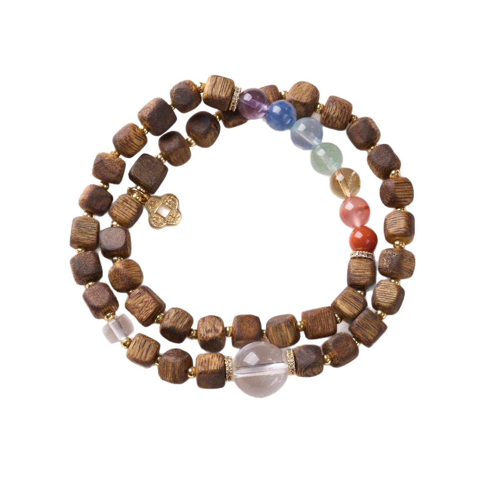 Natural Agarwood Square Beads Double Circle Bracelet New Chinese Style All in One Collection Hand Jewelry Gifts