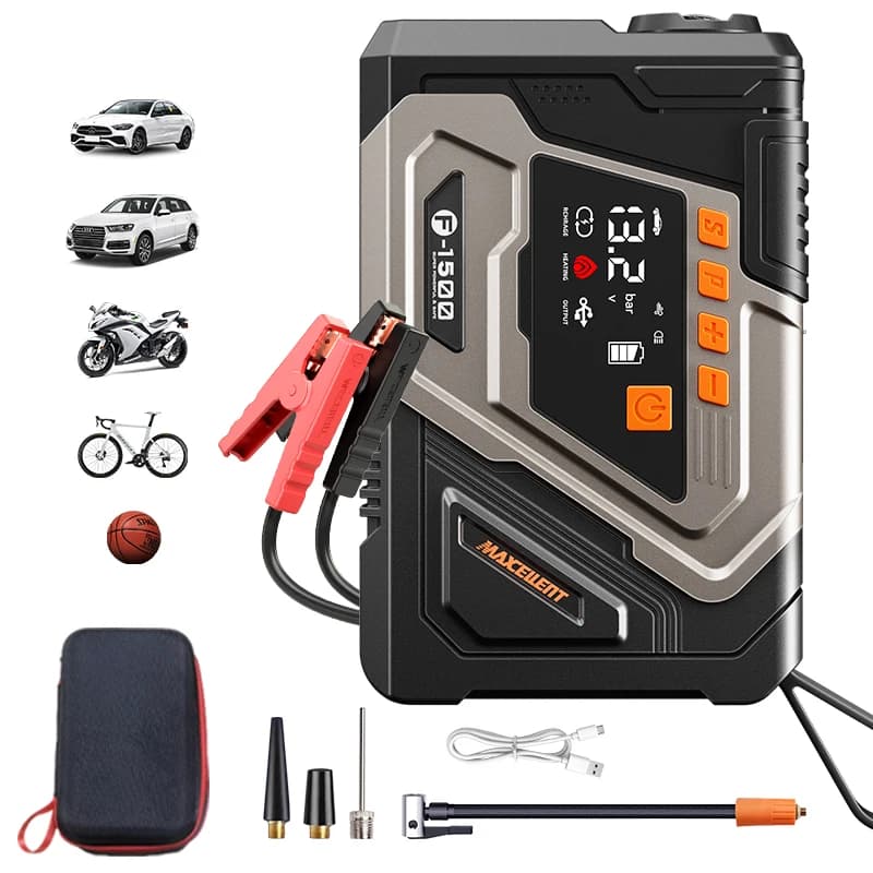 Maxcellent Portable Jump Starter 10800mAh 2000A 12V LiFePO4 Booster Air Tire Inflator LED Light for Car Motorcycle Diesel Van