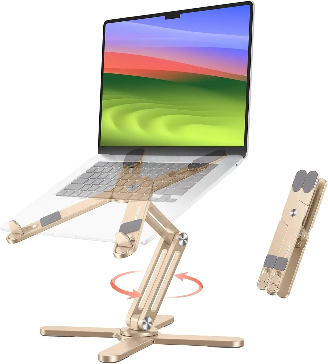 Supporto per laptop pieghevole girevole a 360°, supporto da scrivania ergonomico ad altezza regolabile per tutti i laptop fino a 16 pollici in oro