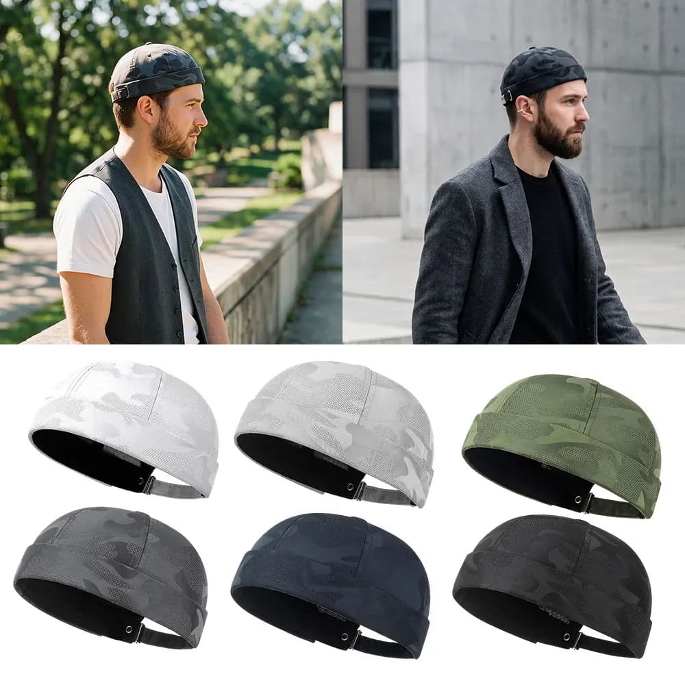 Cappelli Estivi Senza Visiera Stile Streetwear Hip Hop, Berretto da Marinaio Traspirante, Cappello Docker Unisex Regolabile