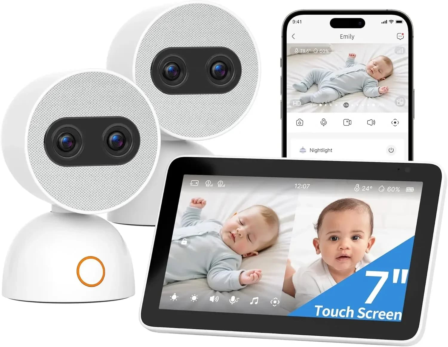 Baby Monitor Video con Schermo Diviso e 2 Telecamere, Doppia Telecamera 4MP con Zoom 6X, Schermo Touch UHD da 7 Pollici, Baby Monitor Audio Portatile
