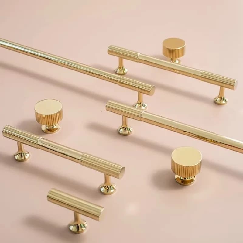 Maniglie a T in Ottone Massiccio Oro Lucido / Linee Verticali per Cassetti, Maniglie per Porte di Armadi da Camera e Cucina, Accessori per Mobili