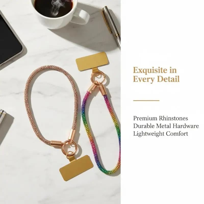 【L】Lussuoso Cordino Universale per Telefono con Clip in Metallo, Catena Corta da Polso per Accessori Flash per Cellulari